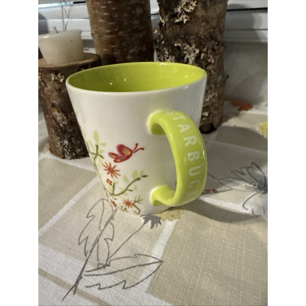 Starbucks Coffee Spring Butterfly Floral Flowers White Green Cup 2007 Mug 12 oz - Picture 5 of 8